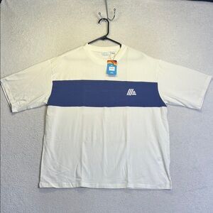 NWT ALDI Gear Color Block T-Shirt Men’s Large Blue White Logo Tee Streetwear